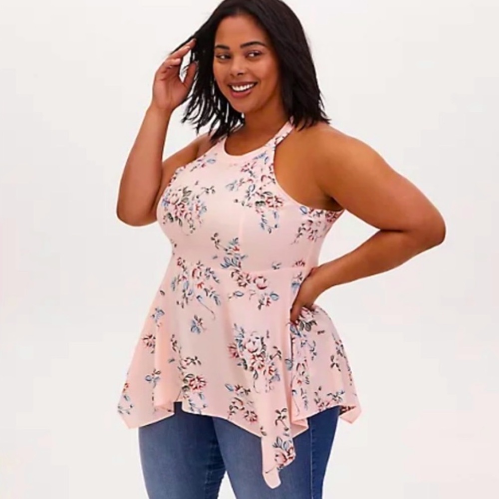 Torrid pink floral handkerchief hem tank size 0 NWOT
